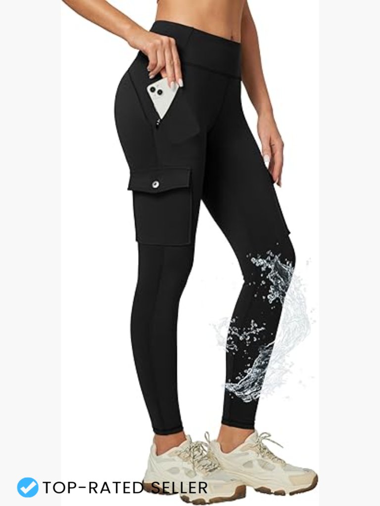 High Waisted Hiking Leggings With Pockets Water Resistant Upf50+ Tummy Control